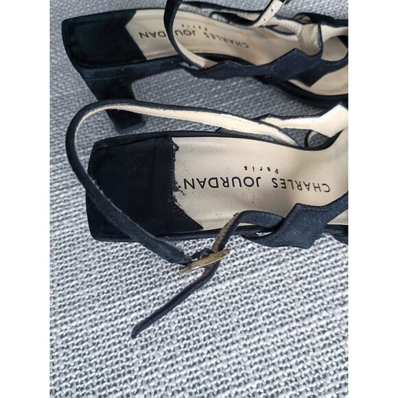 Designer Charles Jourdan Paris Vintage Black Suede Strappy Heels Sandals 8.5 - Picture 8 of 11
